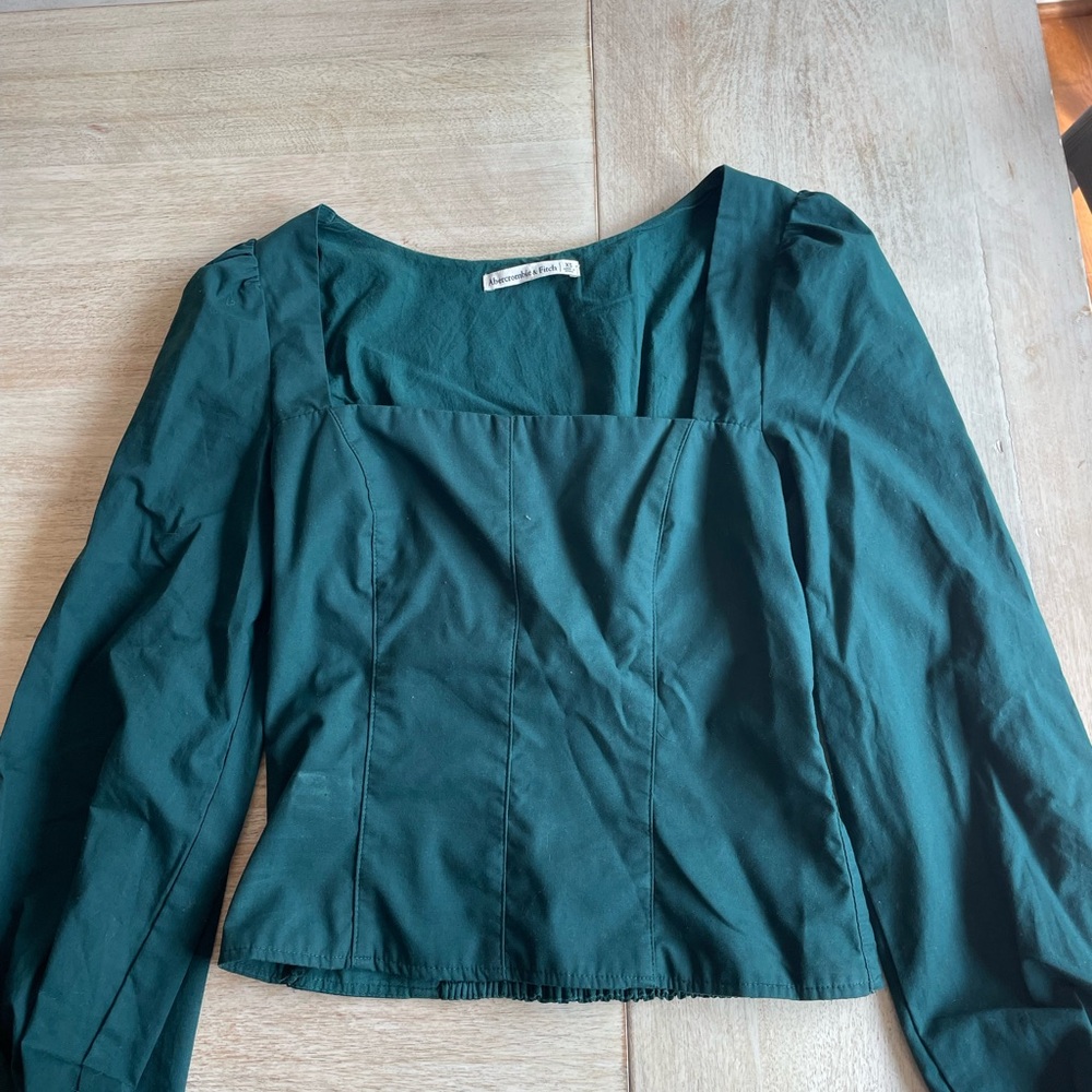 Abercrombie & Fitch Long-Sleeve Poplin Squareneck Corset Top